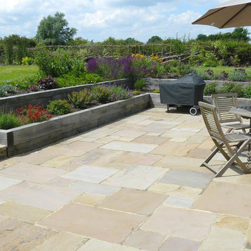Contemporary Country Garden Natural stone paving terrace