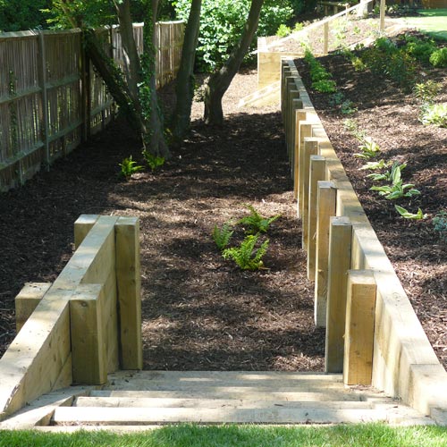 Timber steps and retaining walls