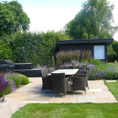 Hertfordshire Barn Garden Sandstone Paved Seating Area